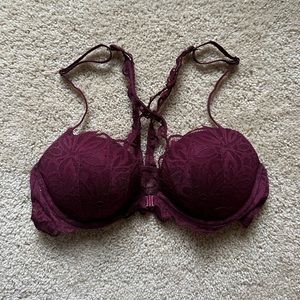 Victoria Secrets Pink WEAR EVERYWHERE PUSH-UP BRA in Maroon Lace